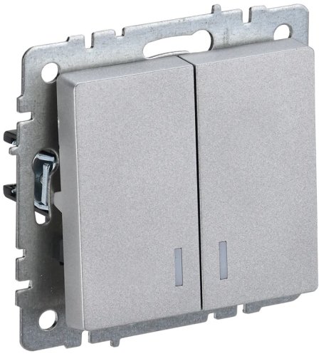 Выключатель с подсветкой без рамки IEK Brite ВС10-2-1-БрА 2-кл. алюминий картинка